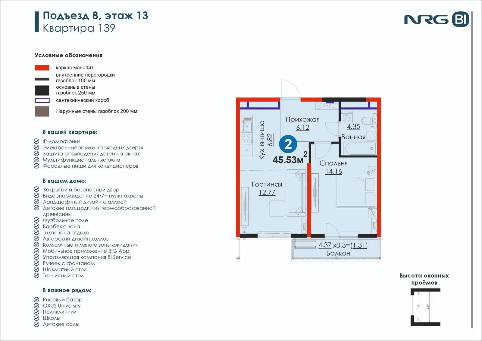 2-комнатная квартира, 45.5 м² — планировка