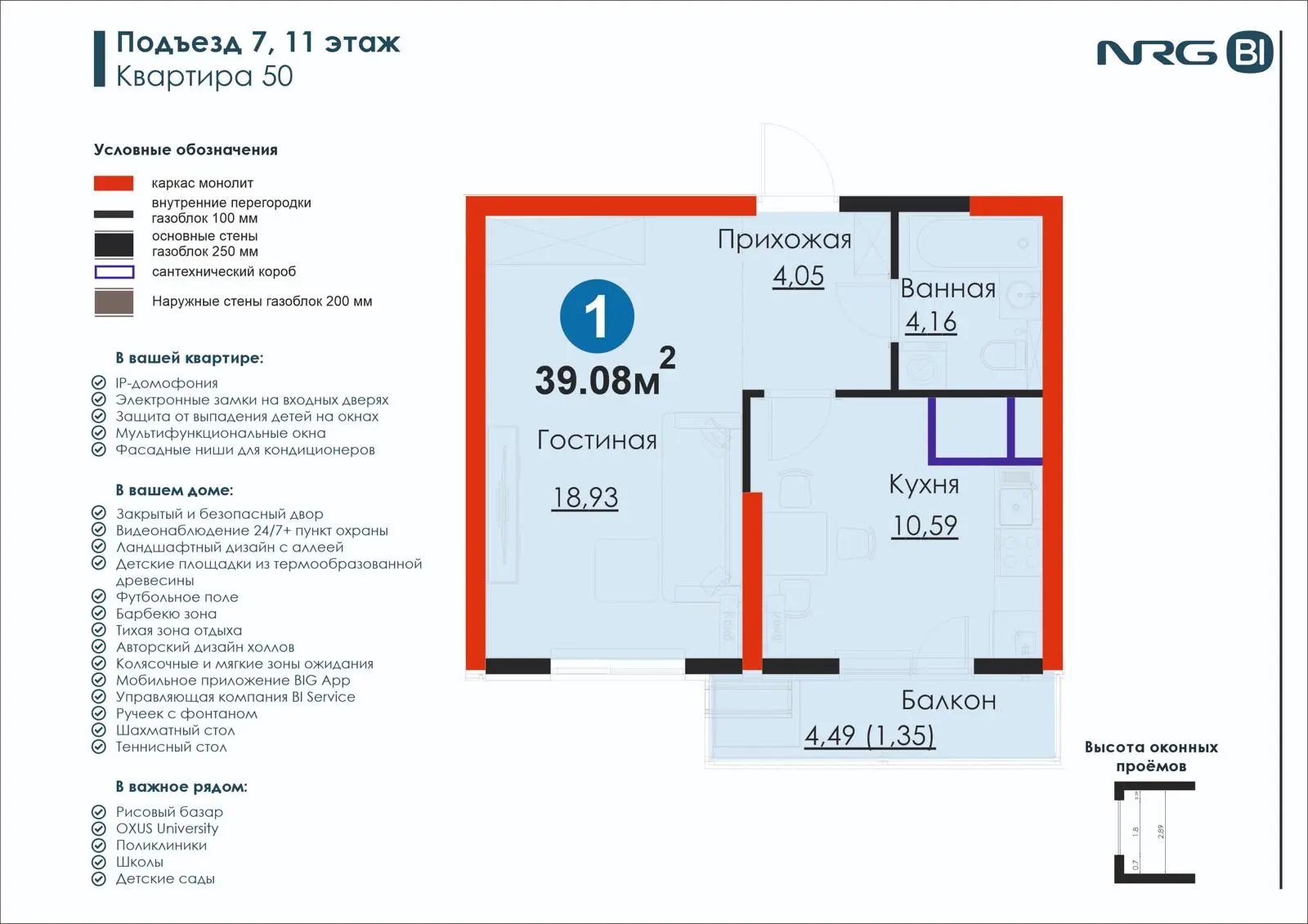 1-комнатная квартира, 39.1 м² — планировка