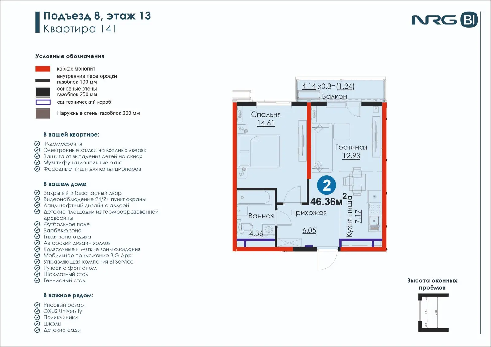 2-комнатная квартира, 46.4 м² — планировка