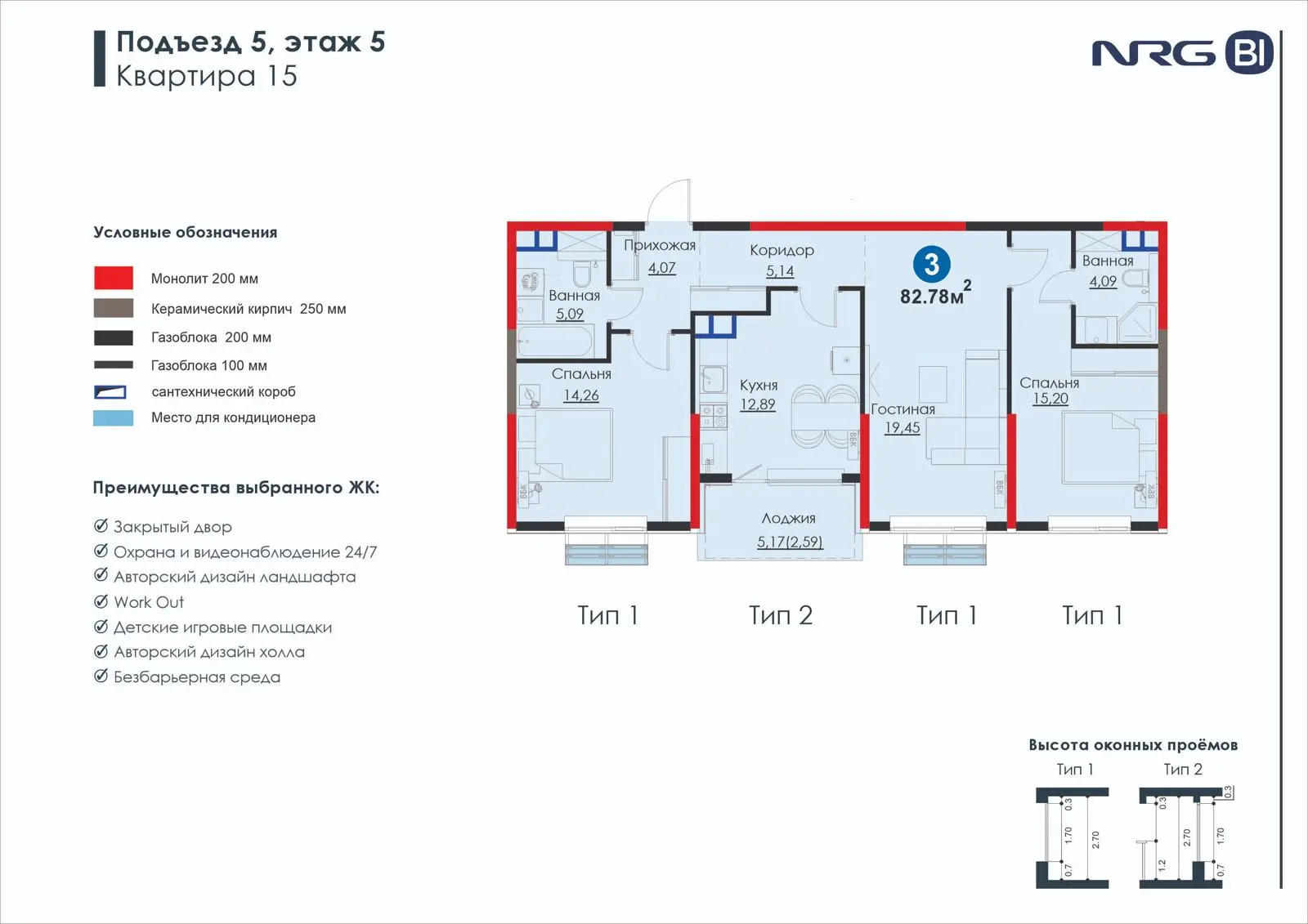 3-комнатная квартира, 82.8 м² — планировка