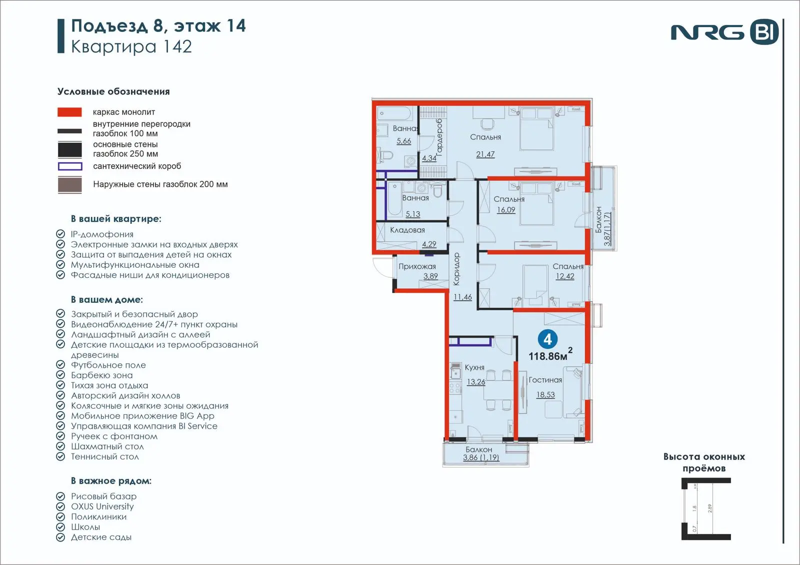 4 xonali kvartira, 118.9 m² — rejasi