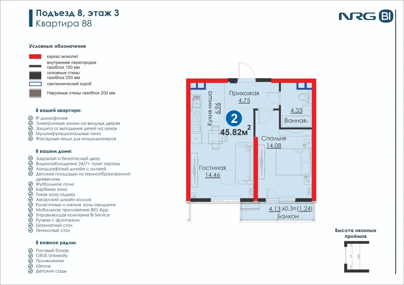 2-комнатная квартира, 45.8 м² — планировка