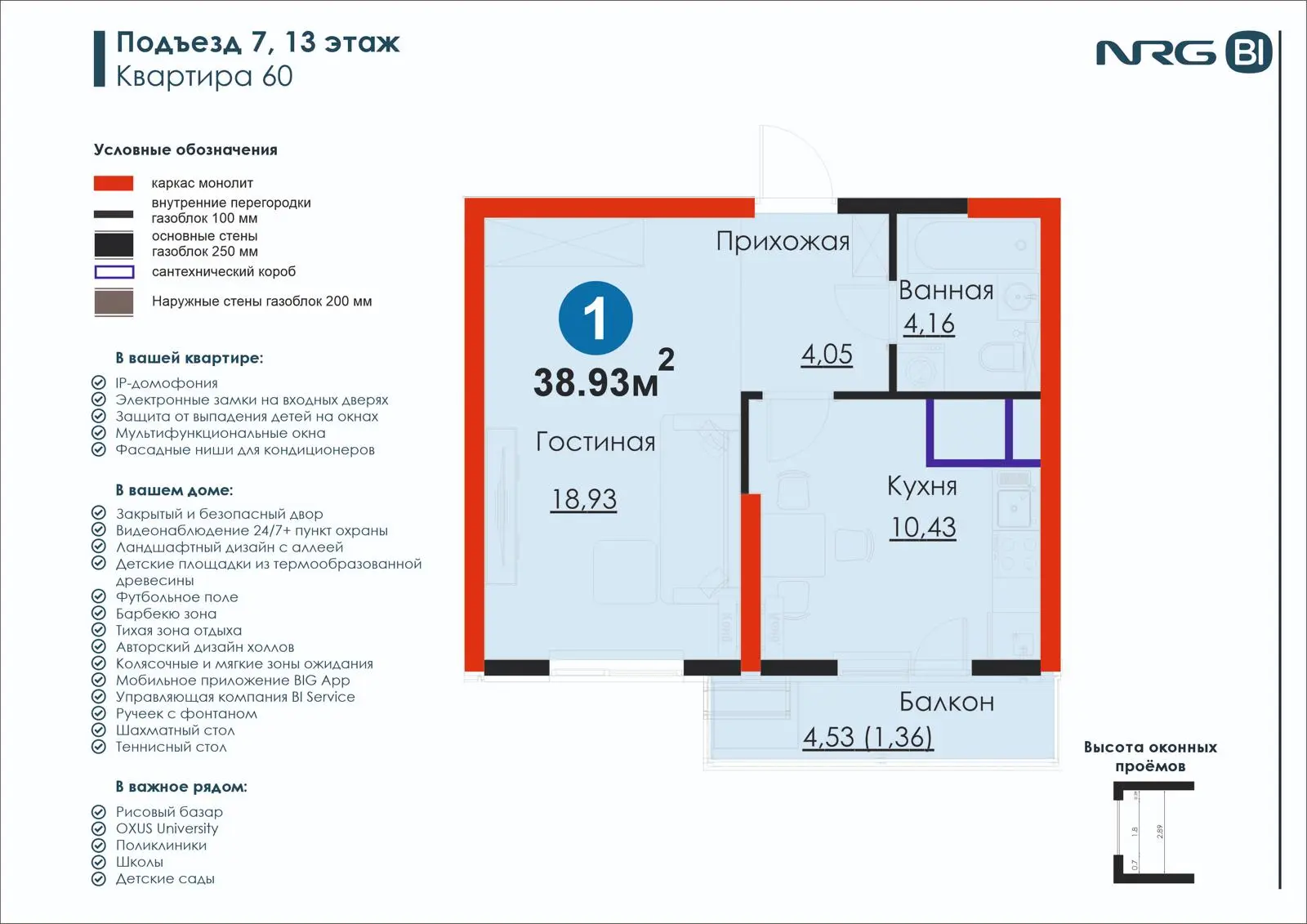 1-комнатная квартира, 38.9 м² — планировка