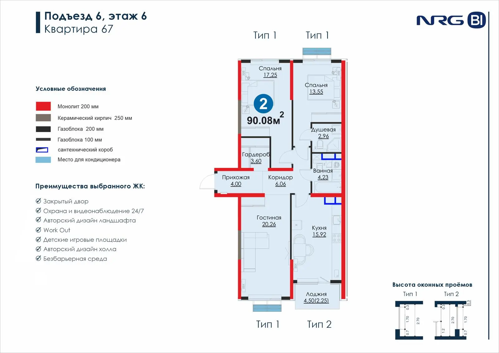 3-комнатная квартира, 90.1 м² — планировка