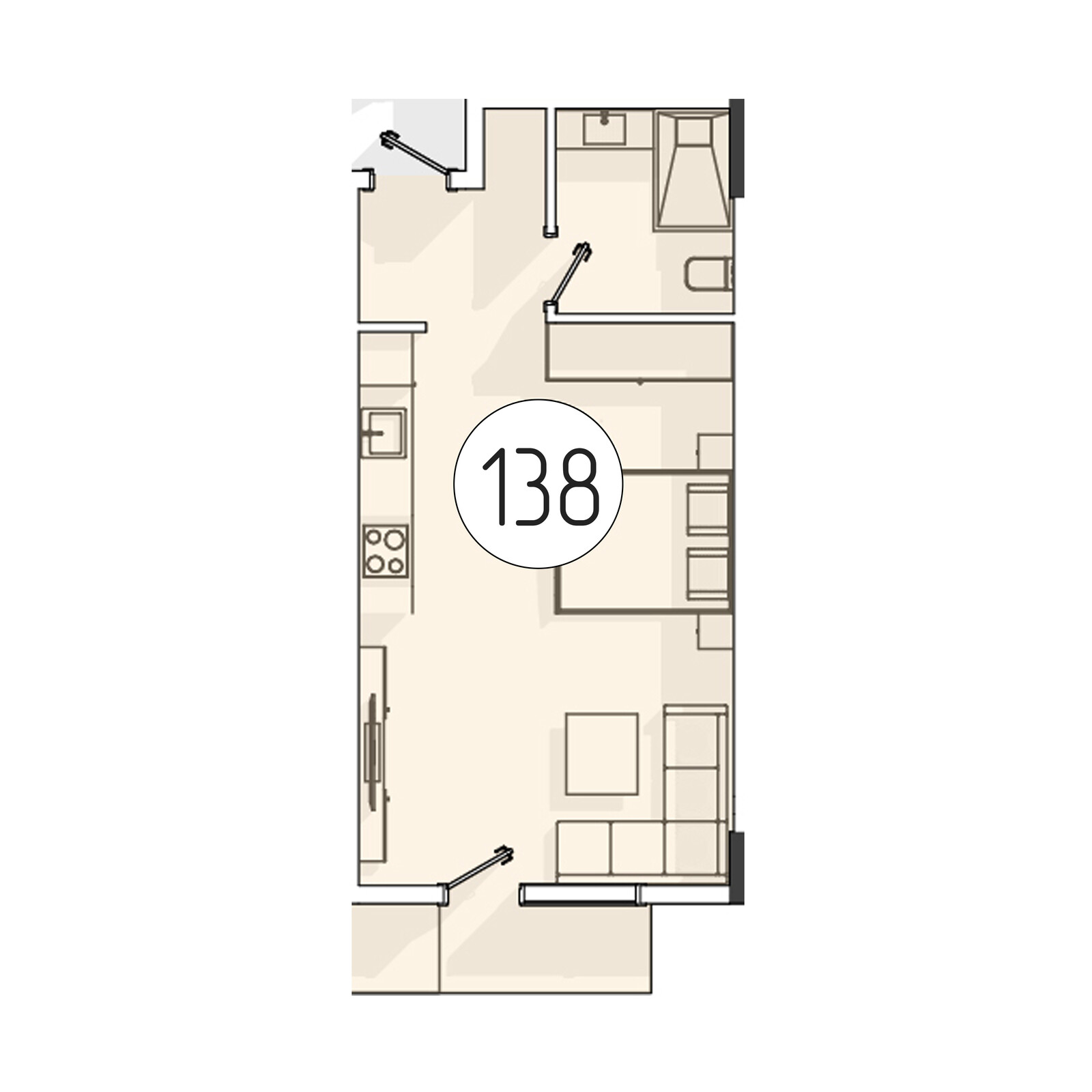 1-комнатная квартира, 37 м² — планировка