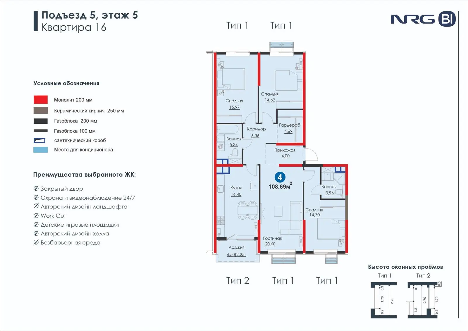 4-комнатная квартира, 108.7 м² — планировка