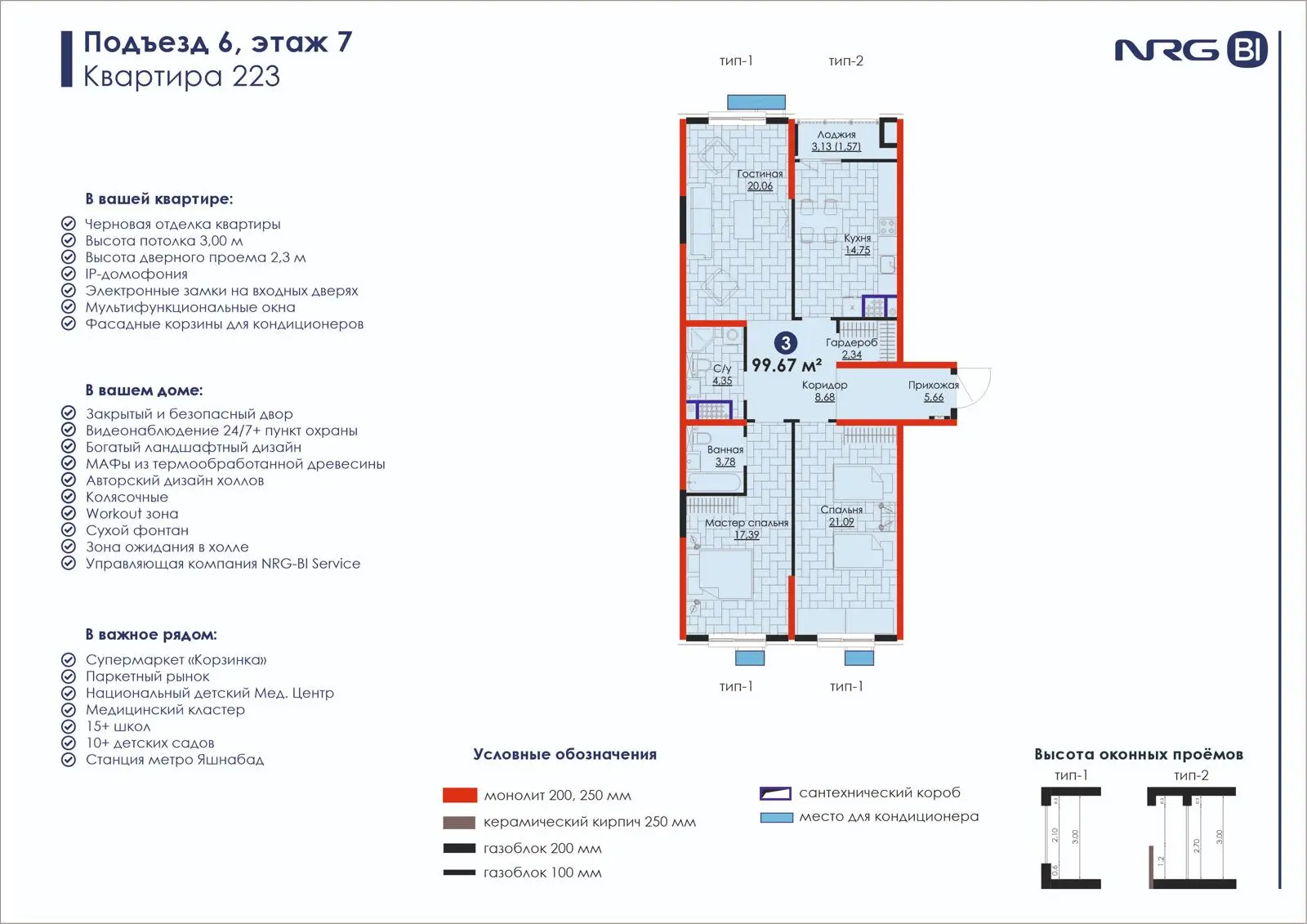 3-комнатная квартира, 99.7 м² — планировка