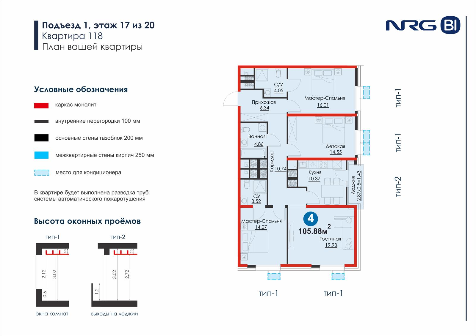 4-комнатная квартира, 110.2 м² — планировка