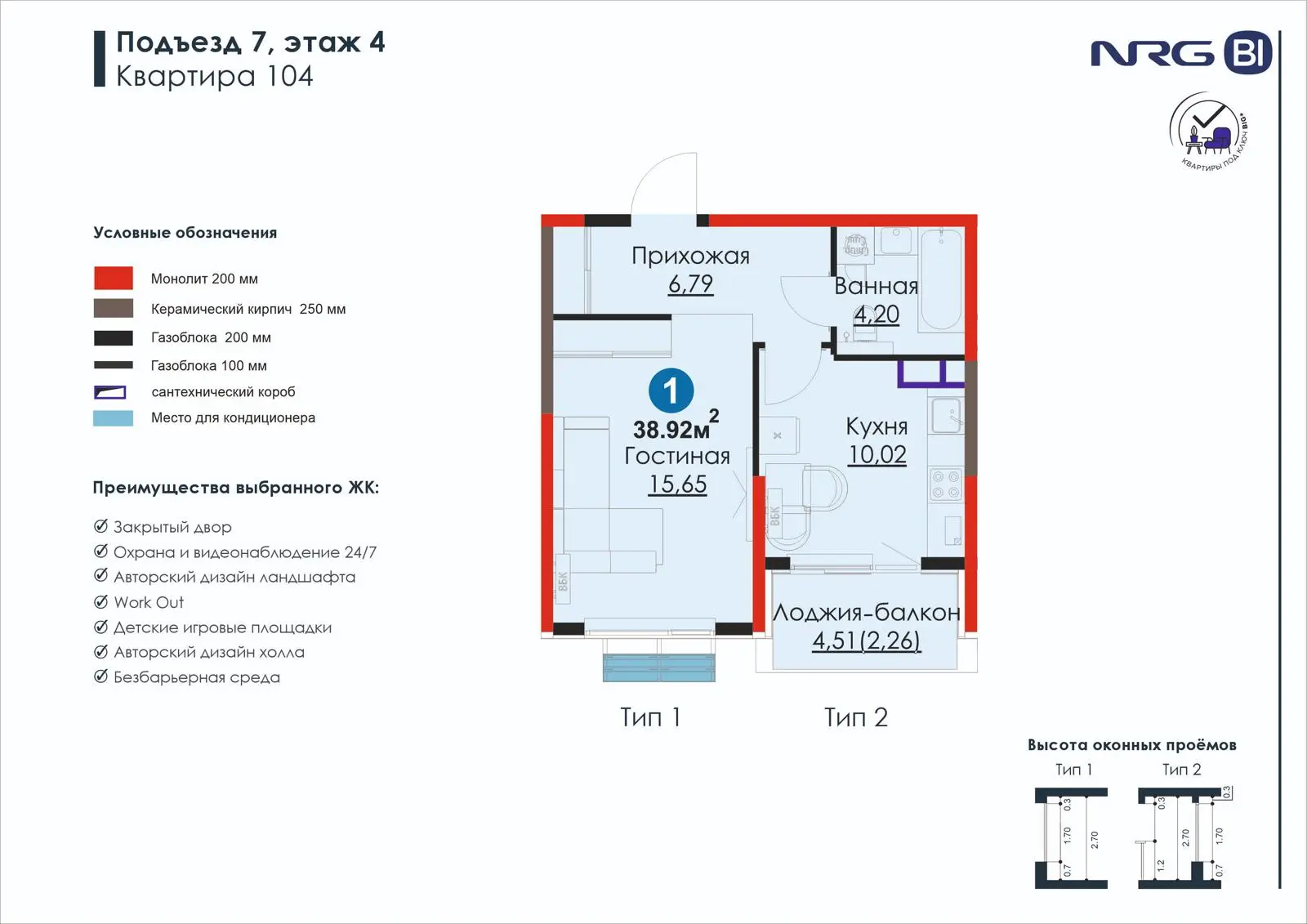 1-комнатная квартира, 38.9 м² — планировка