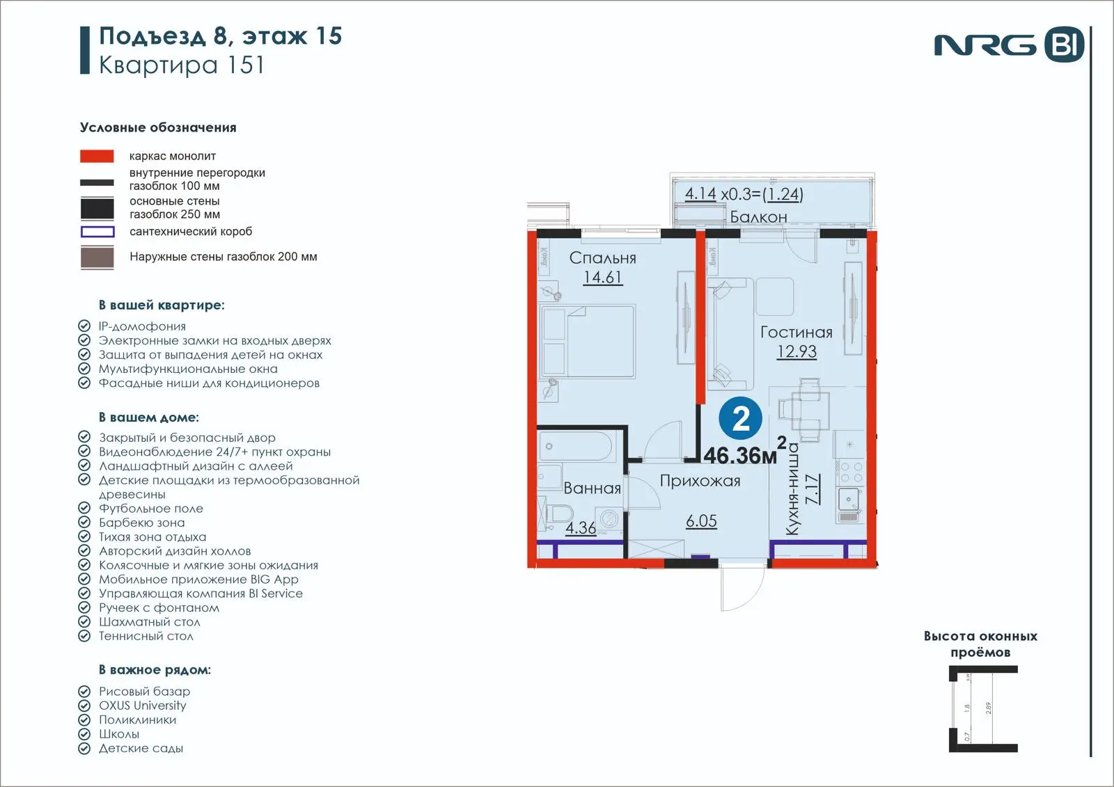 2-комнатная квартира, 46.4 м² — планировка