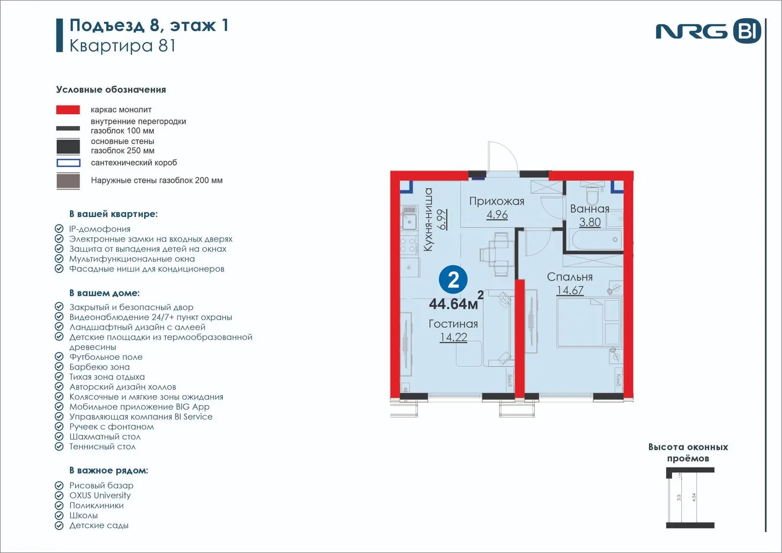 2-комнатная квартира, 44.6 м² — планировка