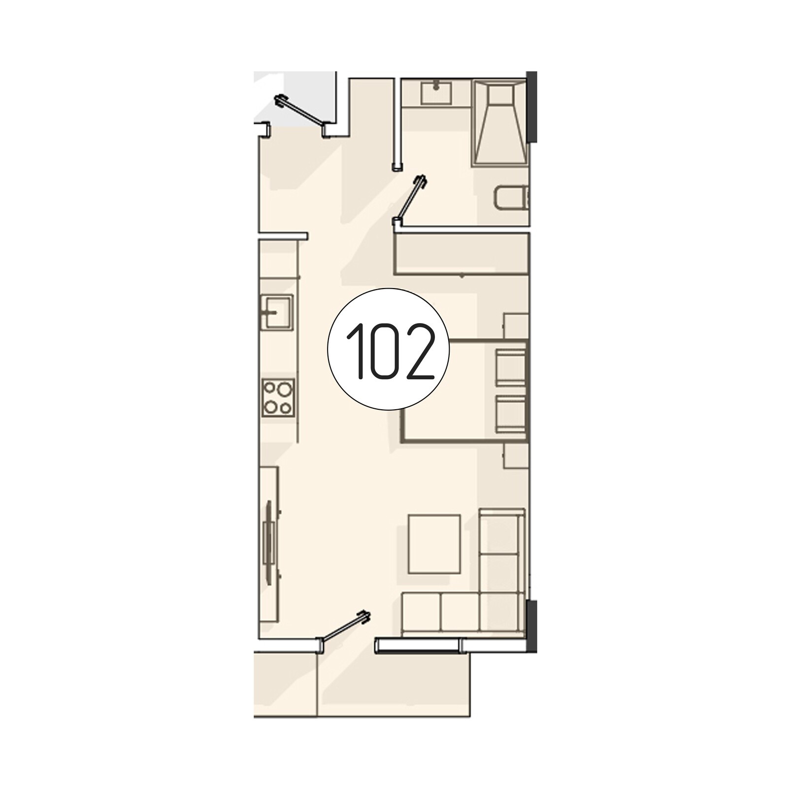 1 xonali kvartira, 37 m² — rejasi