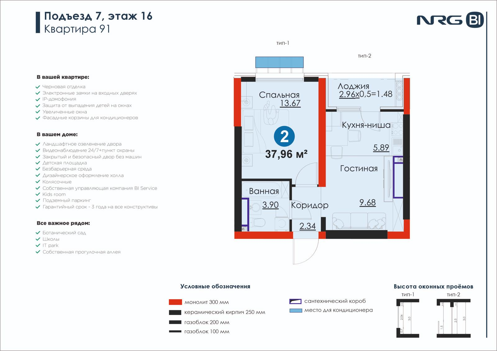 2-комнатная квартира, 37 м² — планировка