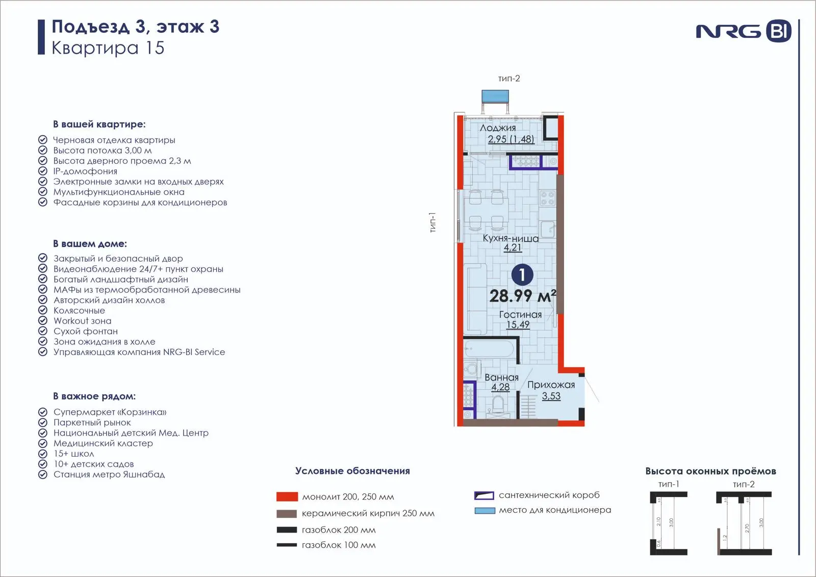 1-комнатная квартира, 29 м² — планировка