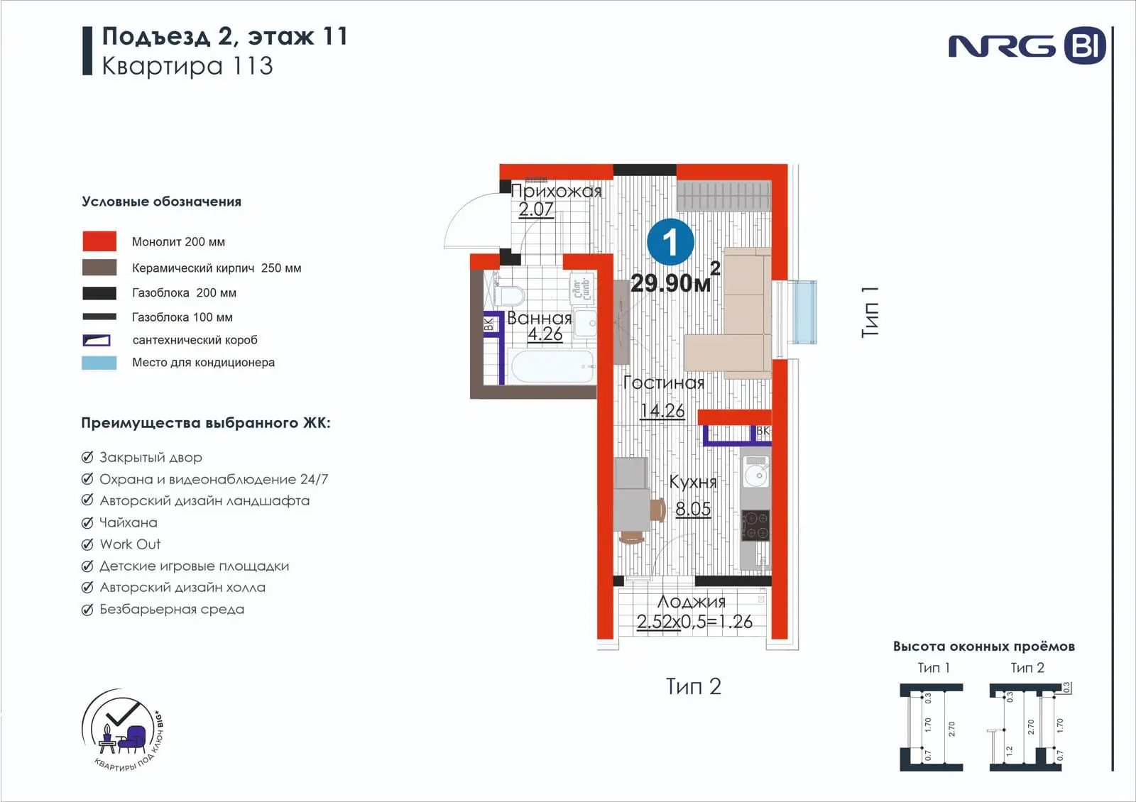 1-комнатная квартира, 29.9 м² — планировка