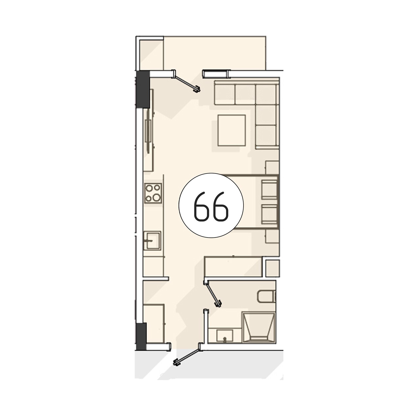 1-комнатная квартира, 32.9 м² — планировка