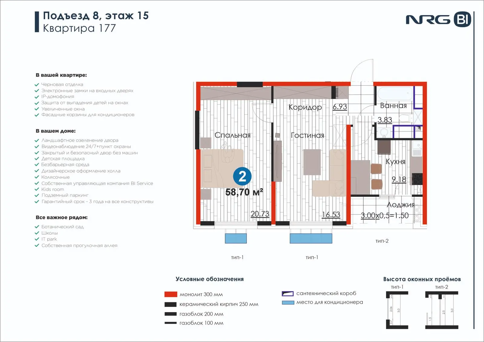 2-комнатная квартира, 58.7 м² — планировка