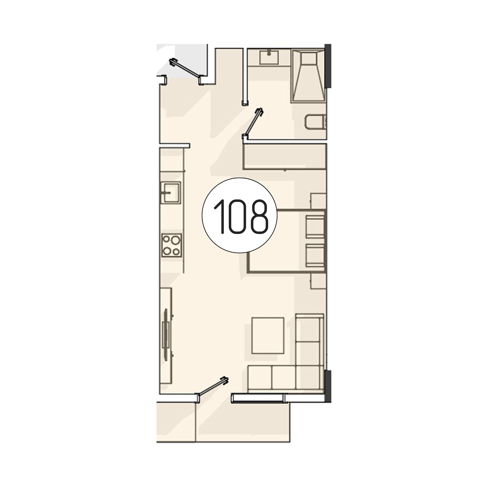 1-комнатная квартира, 37 м² — планировка
