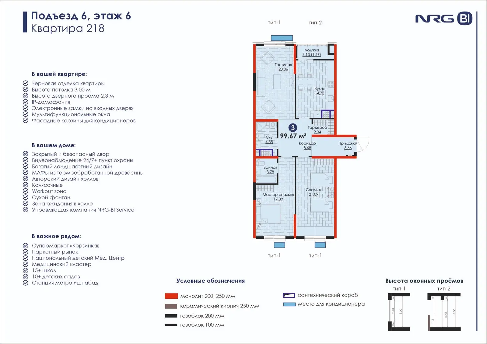 3-комнатная квартира, 99.7 м² — планировка
