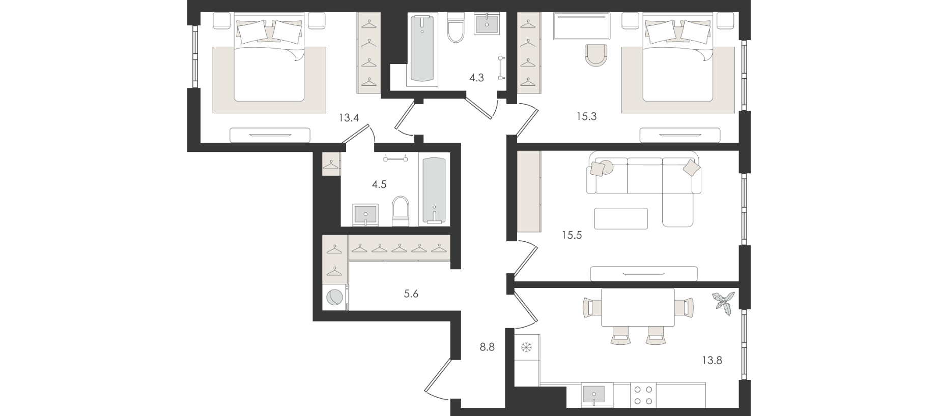3-комнатная квартира, 81.2 м² — планировка