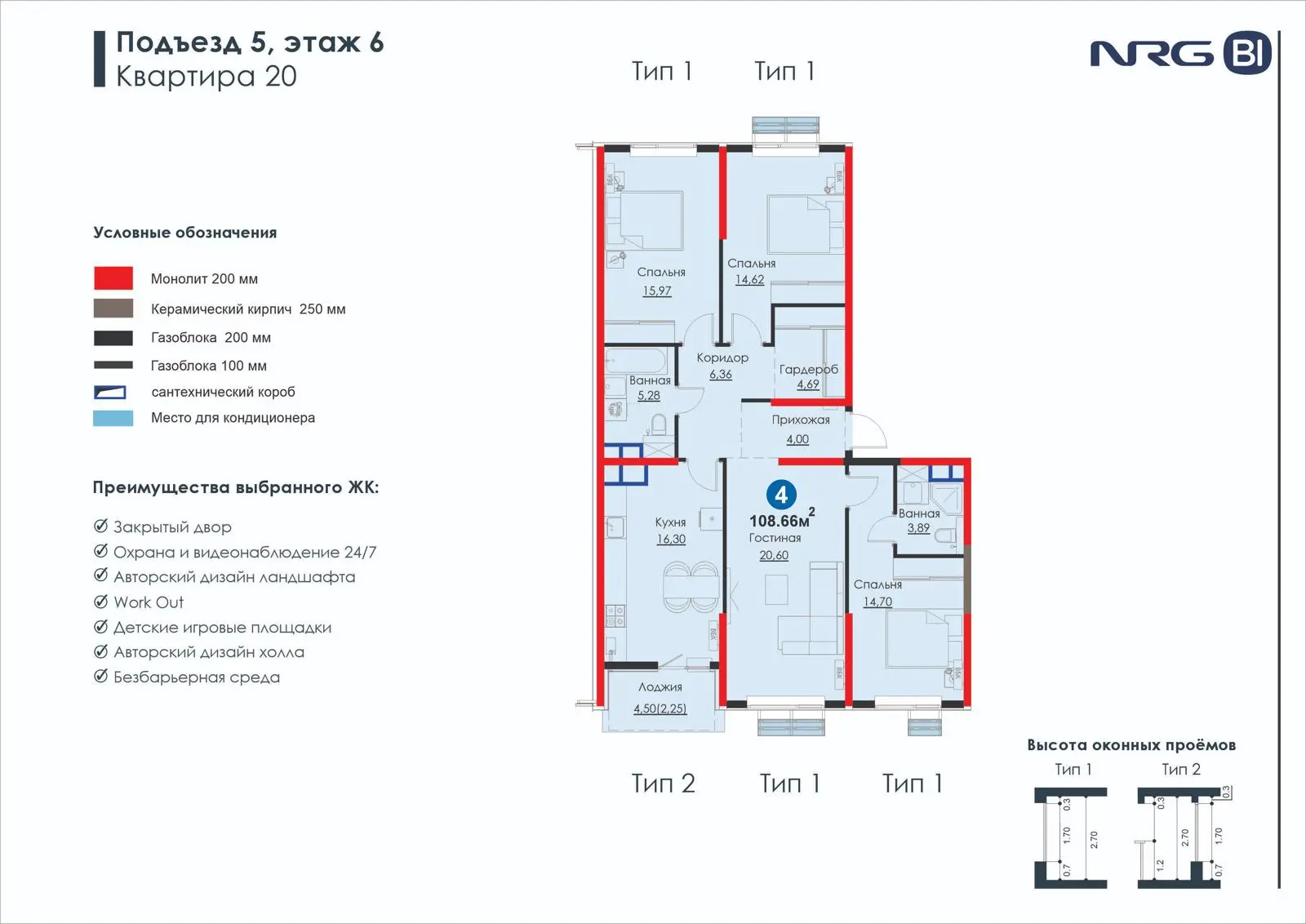 4-комнатная квартира, 108.7 м² — планировка
