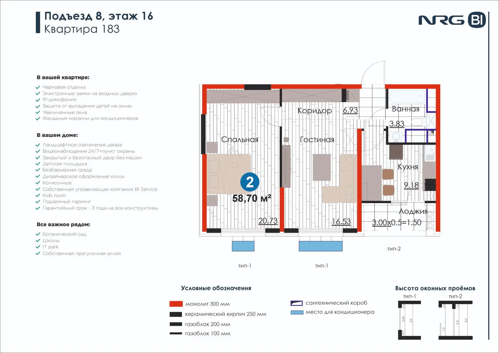 2-комнатная квартира, 58.7 м² — планировка