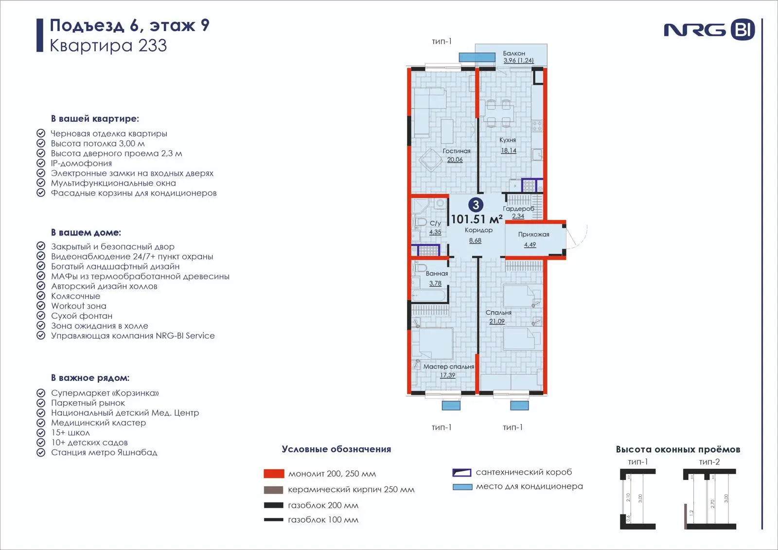 3 xonali kvartira, 101.5 m² — rejasi