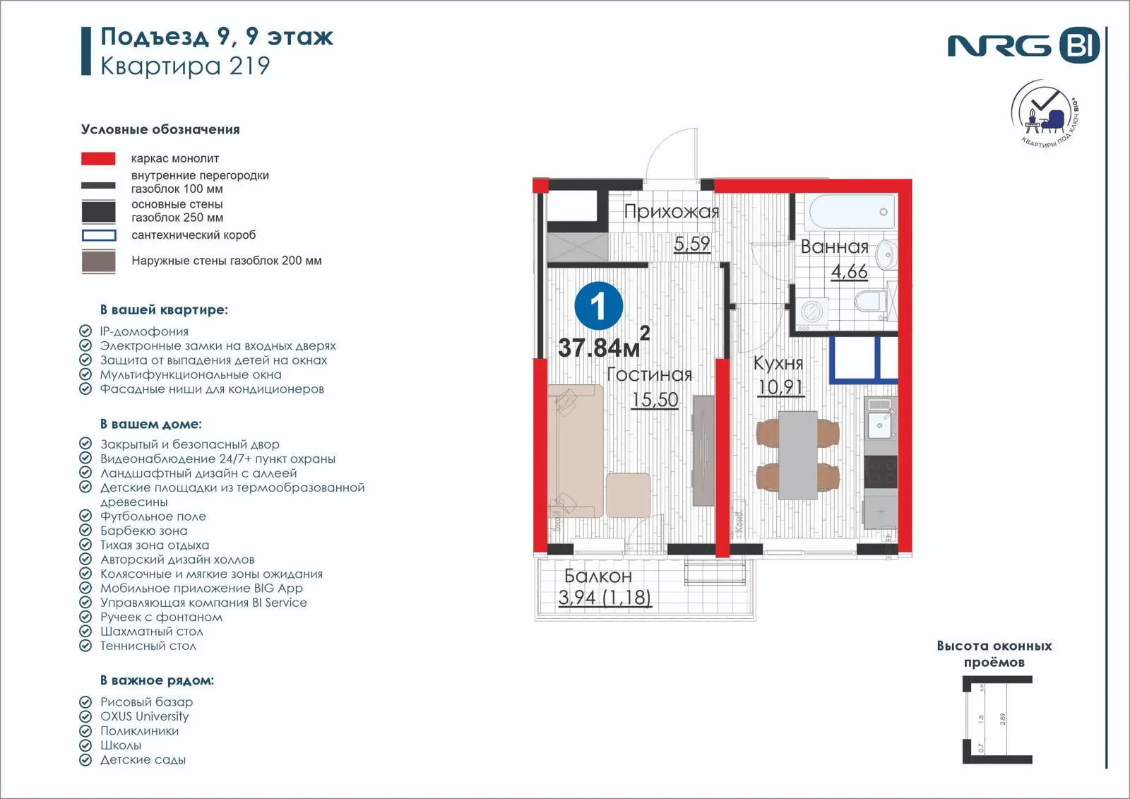 1-комнатная квартира, 37.8 м² — планировка