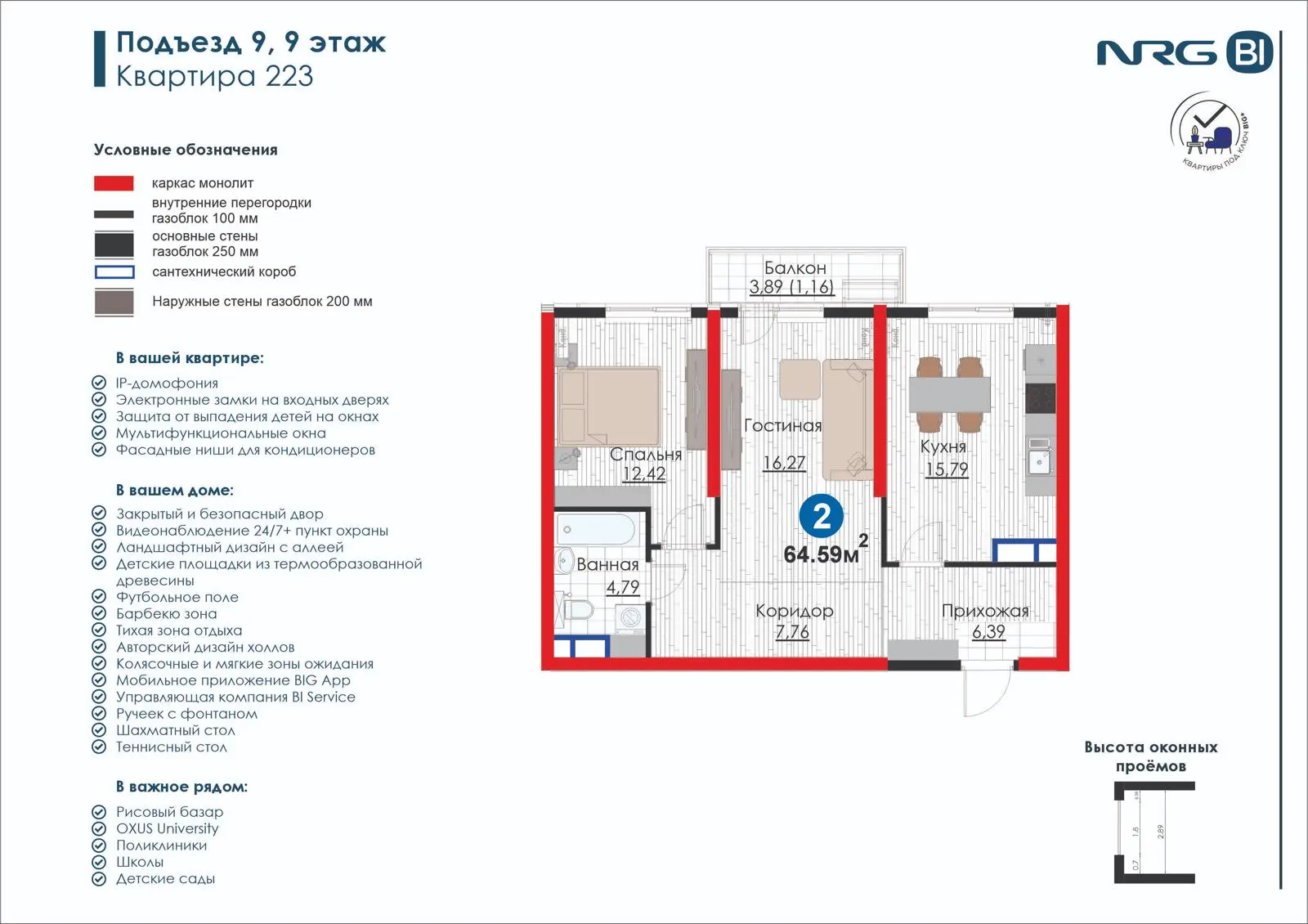 2-комнатная квартира, 64.6 м² — планировка