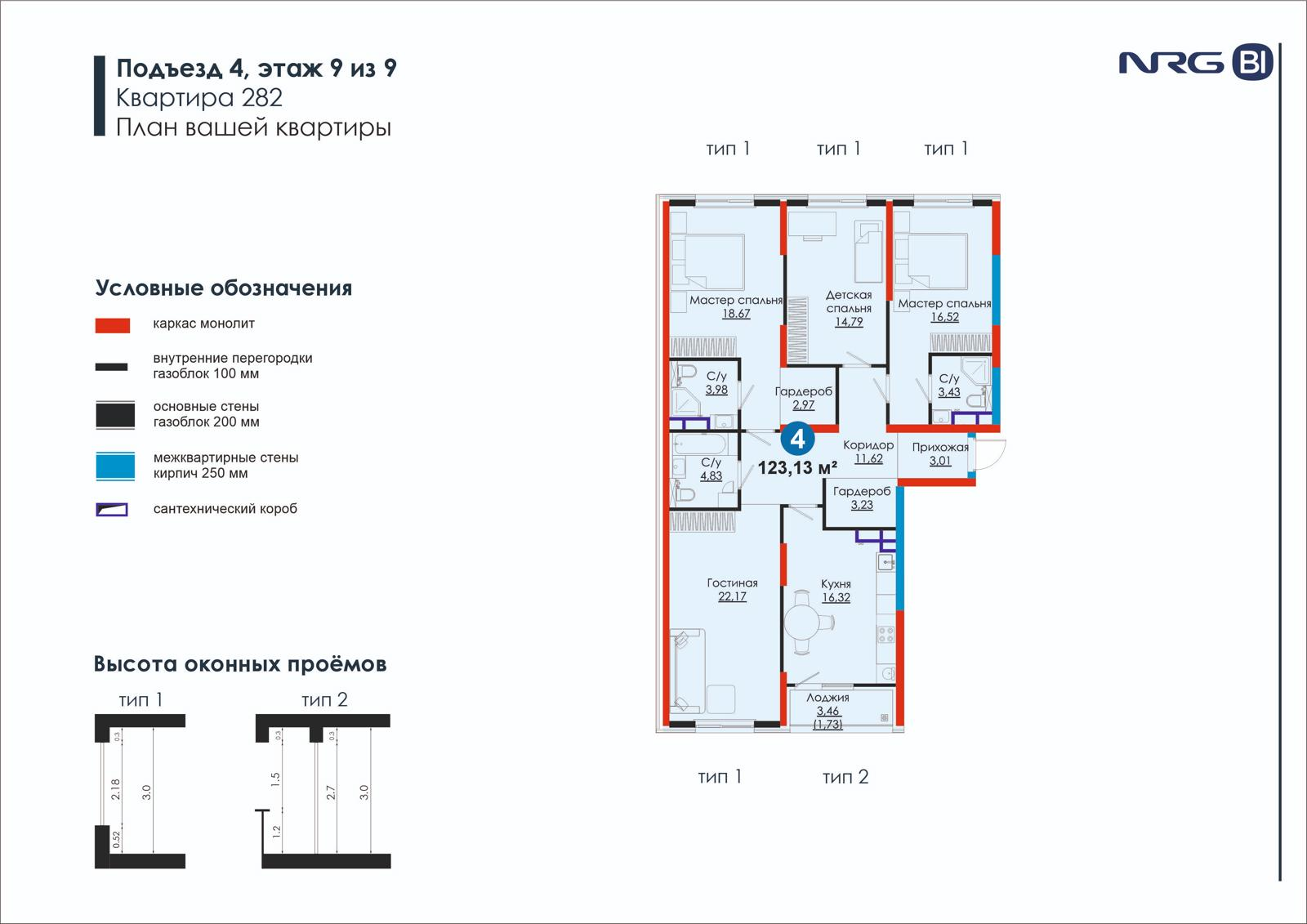 4-комнатная квартира, 123.1 м² — планировка