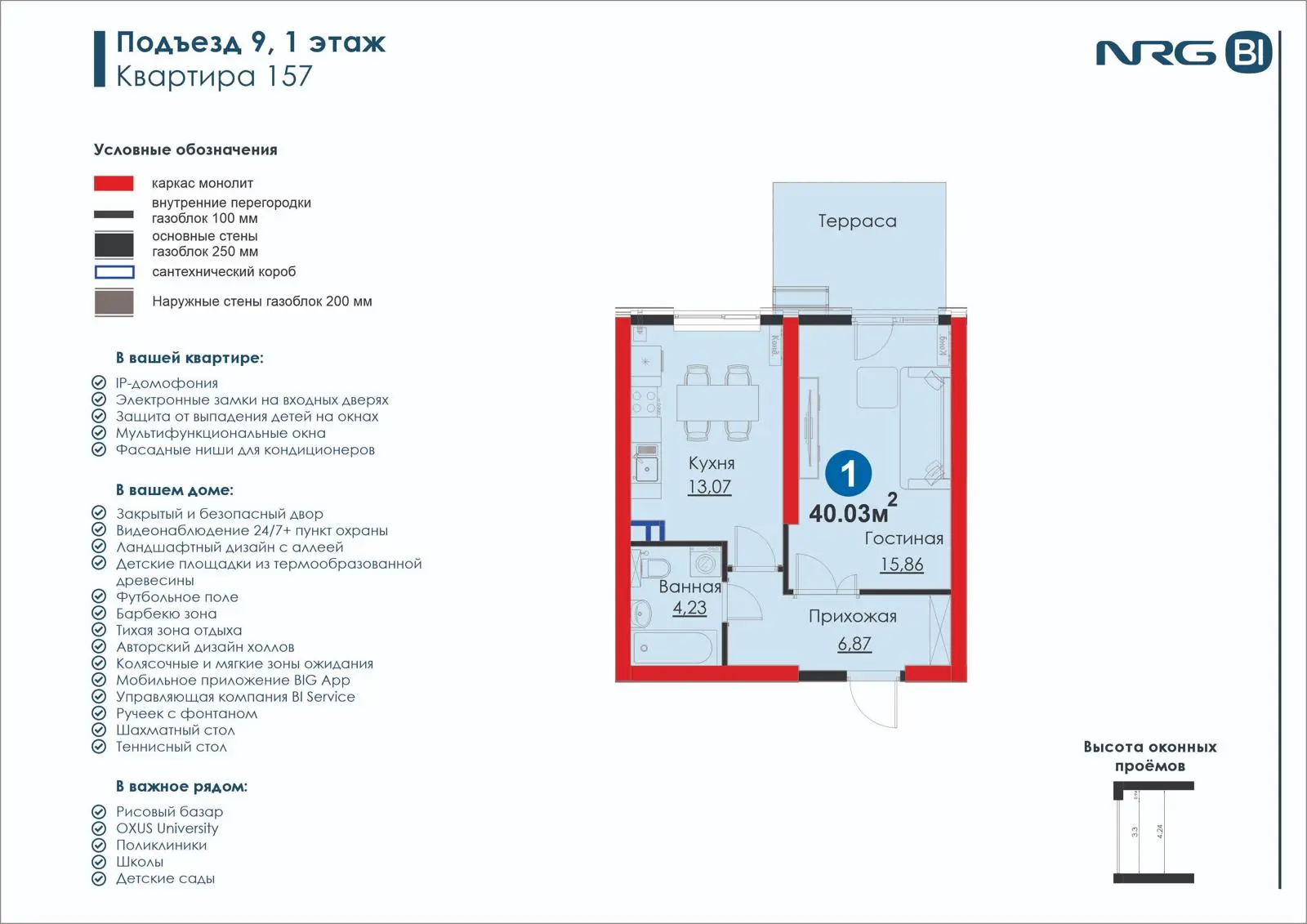 1-комнатная квартира, 40 м² — планировка