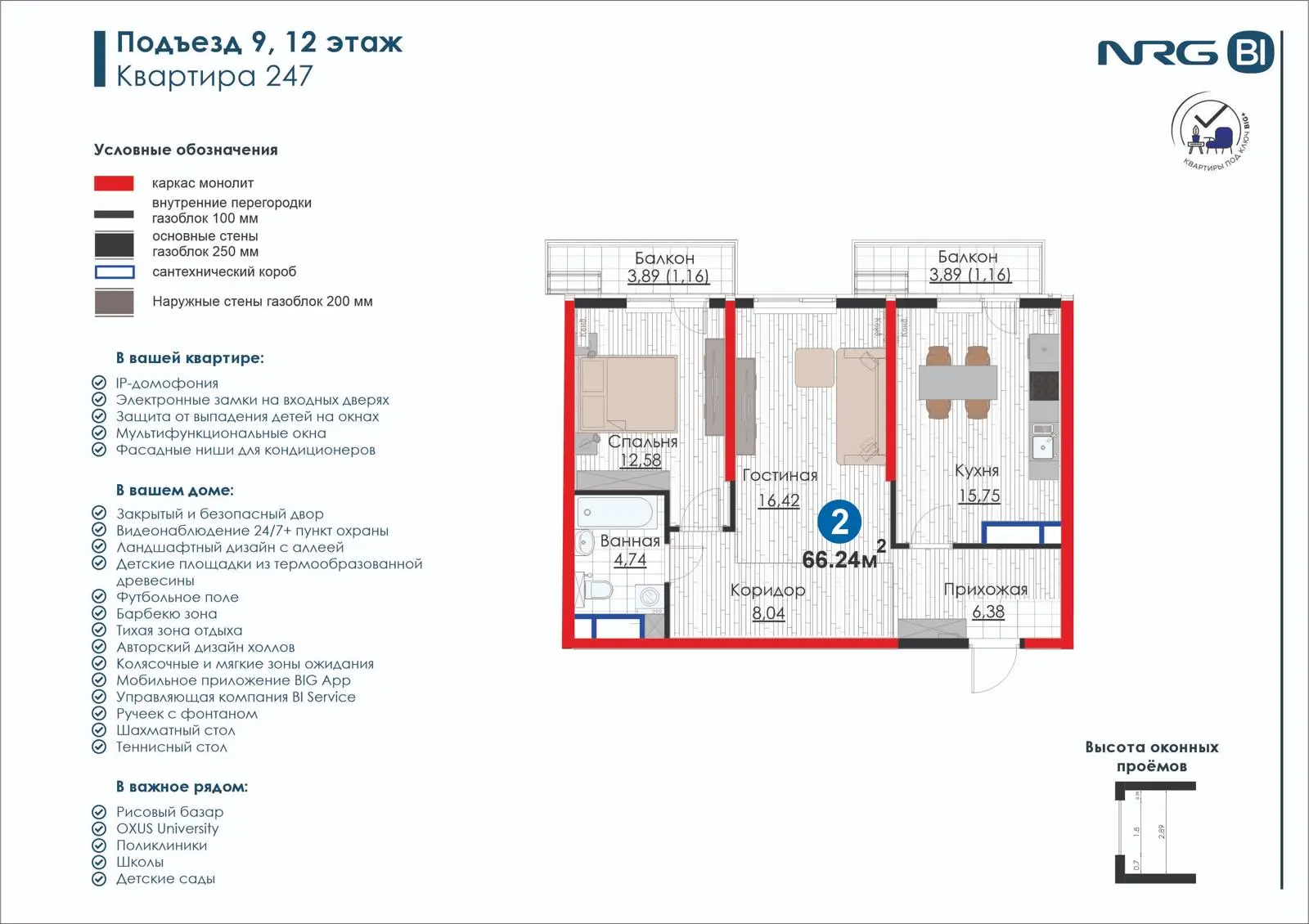 2-комнатная квартира, 66.2 м² — планировка