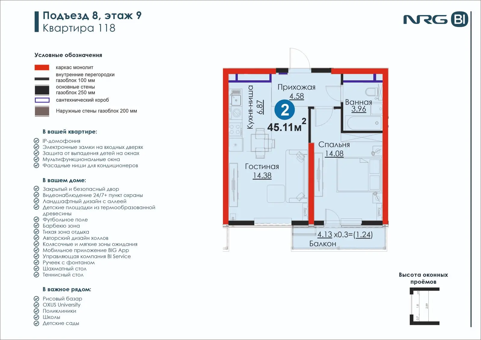 2-комнатная квартира, 45.1 м² — планировка