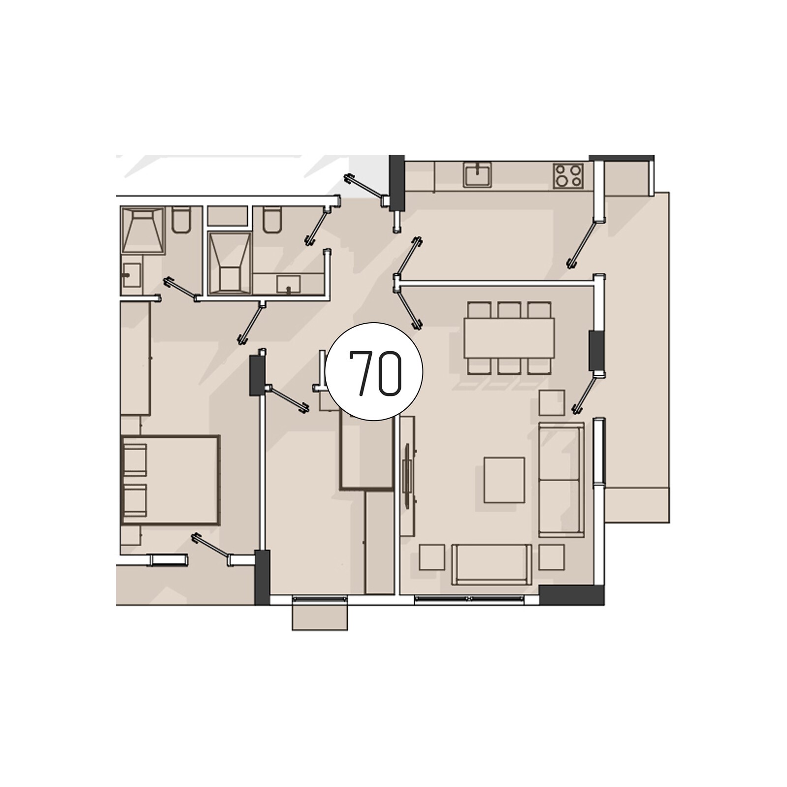 3-комнатная квартира, 80 м² — планировка