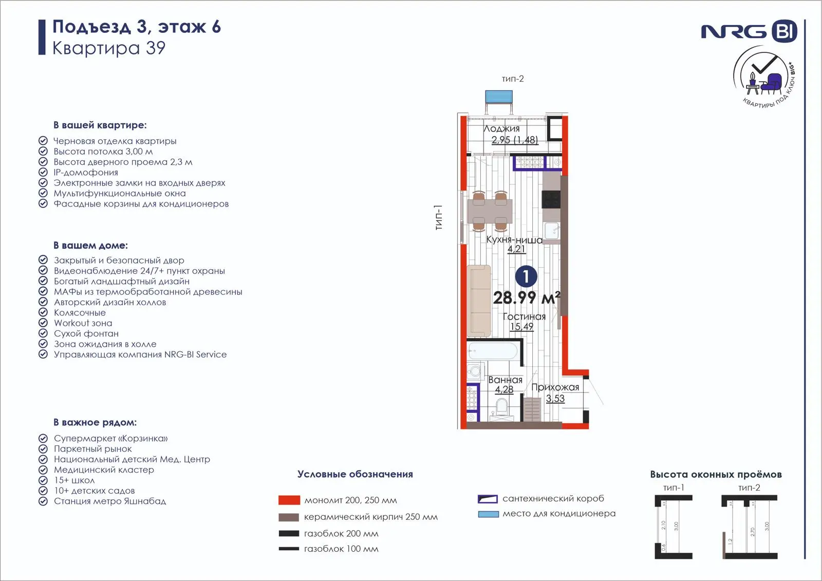 1-комнатная квартира, 29 м² — планировка
