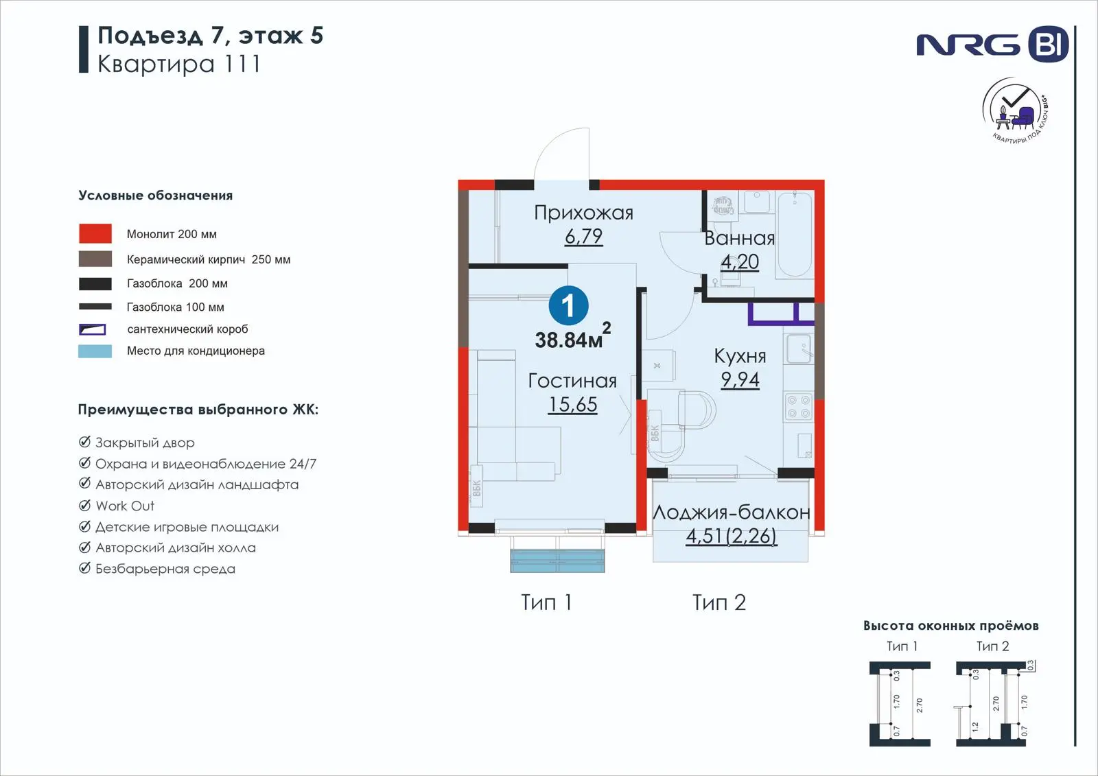 1-комнатная квартира, 38.8 м² — планировка