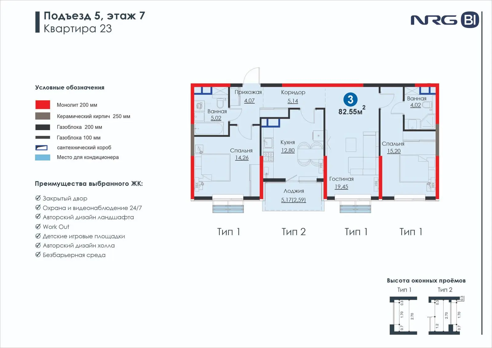 3-комнатная квартира, 82.6 м² — планировка