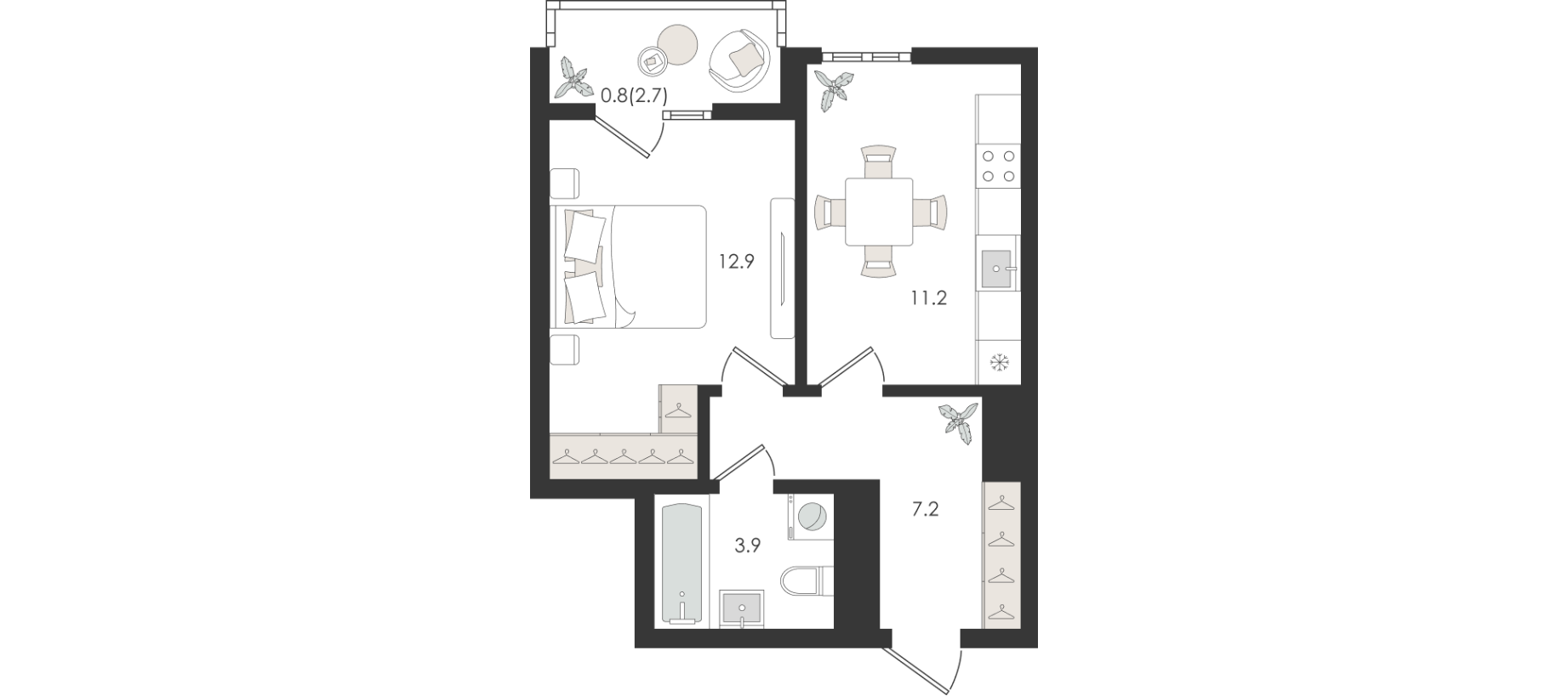 1 xonali kvartira, 36 m² — rejasi