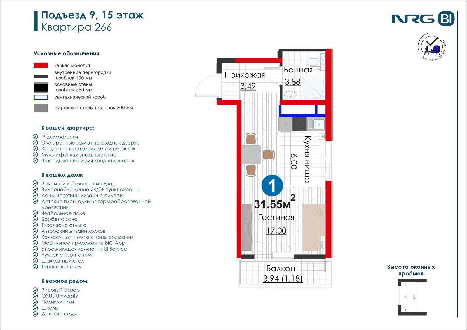 1-комнатная квартира, 31.6 м² — планировка