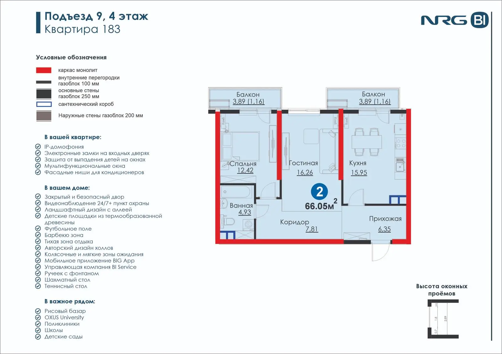 2-комнатная квартира, 66.1 м² — планировка