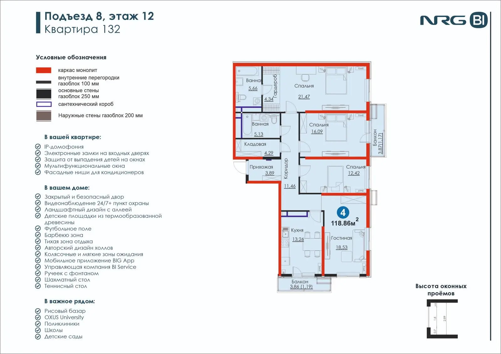 4 xonali kvartira, 118.9 m² — rejasi