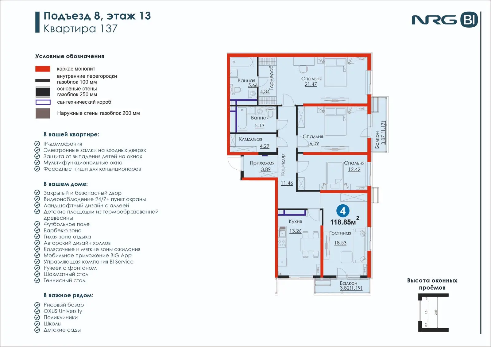 4 xonali kvartira, 118.9 m² — rejasi