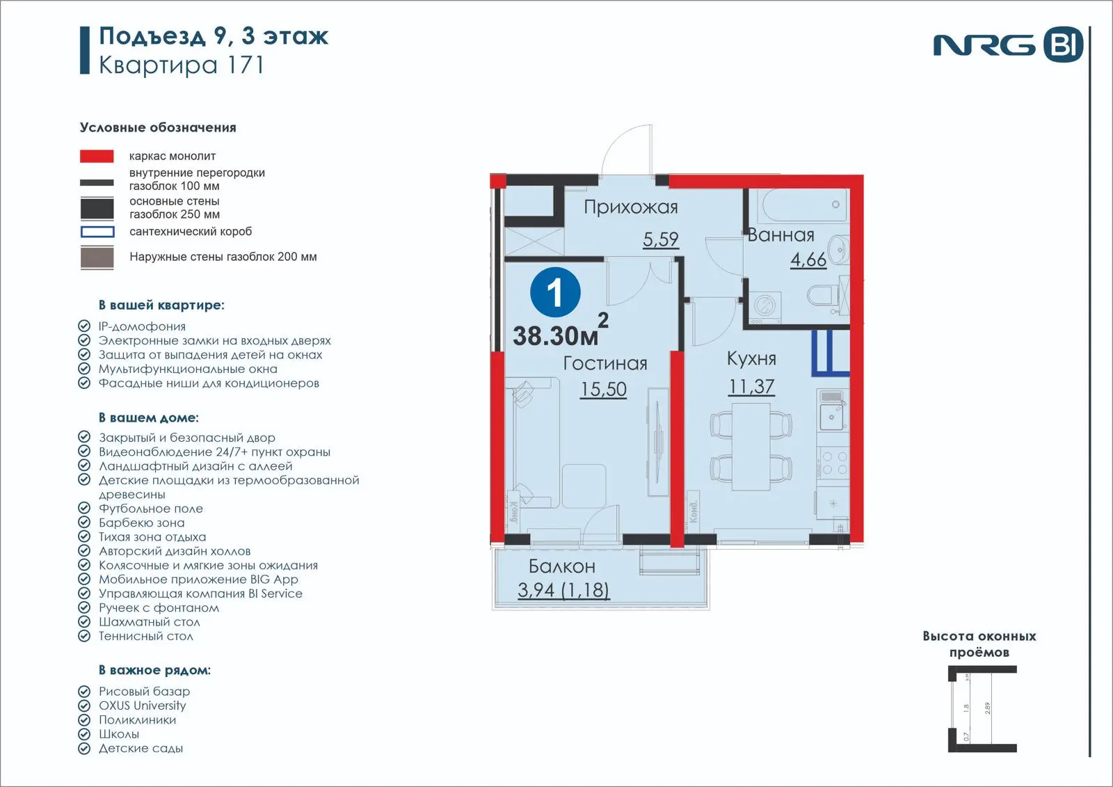 1-комнатная квартира, 38.3 м² — планировка