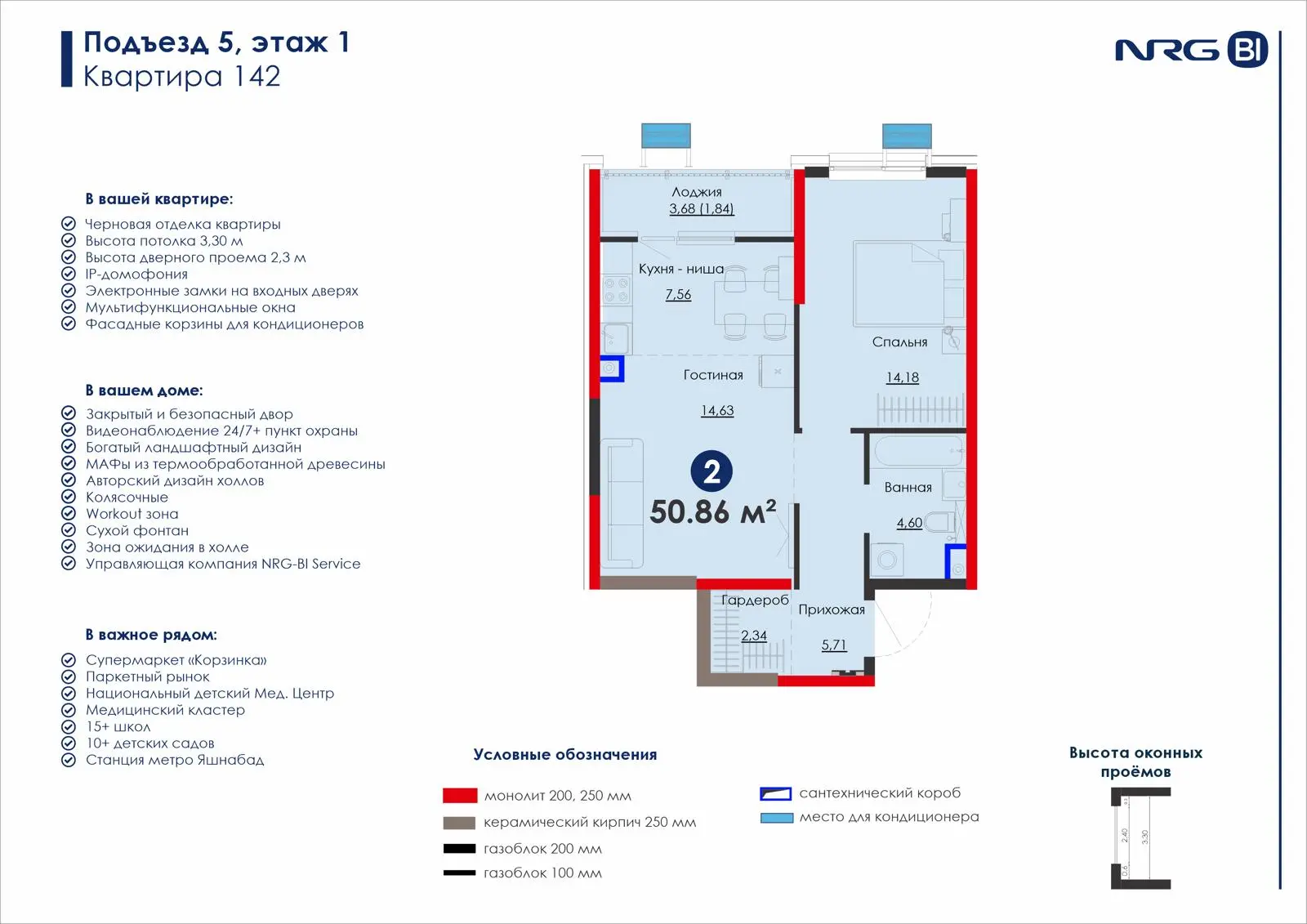 2-комнатная квартира, 50.9 м² — планировка