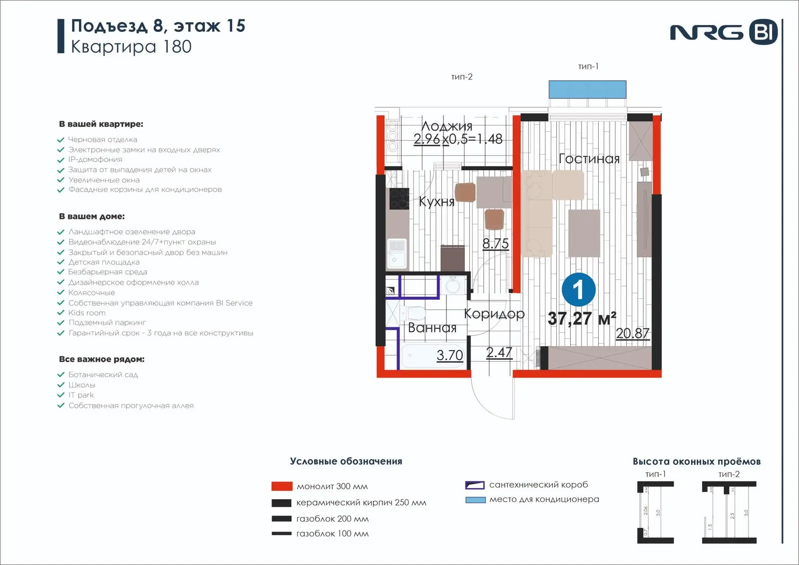 1-комнатная квартира, 37.3 м² — планировка