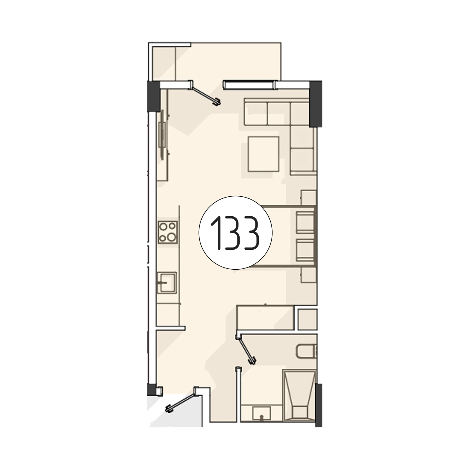 1 xonali kvartira, 36.6 m² — rejasi