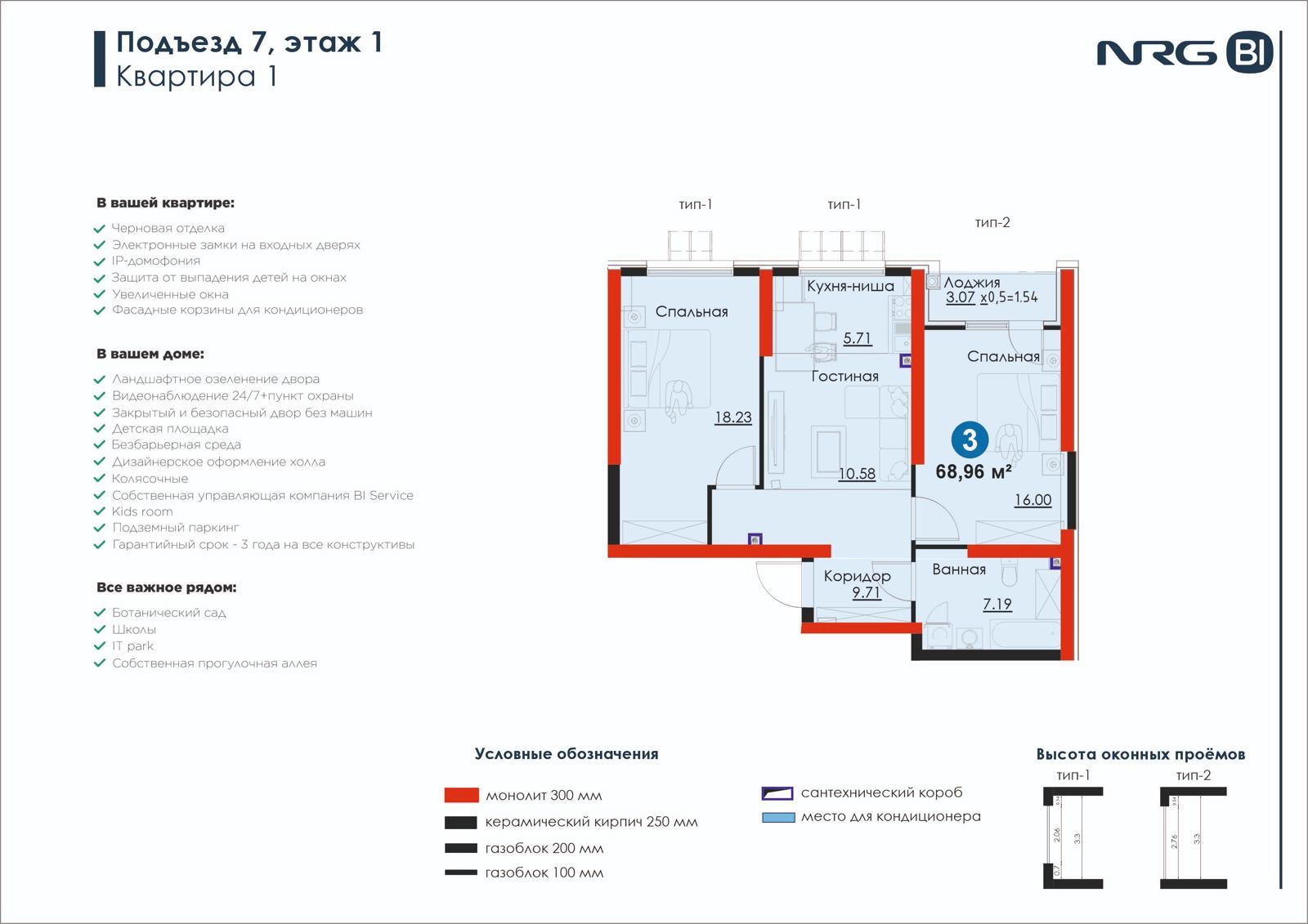 3-комнатная квартира, 69 м² — планировка