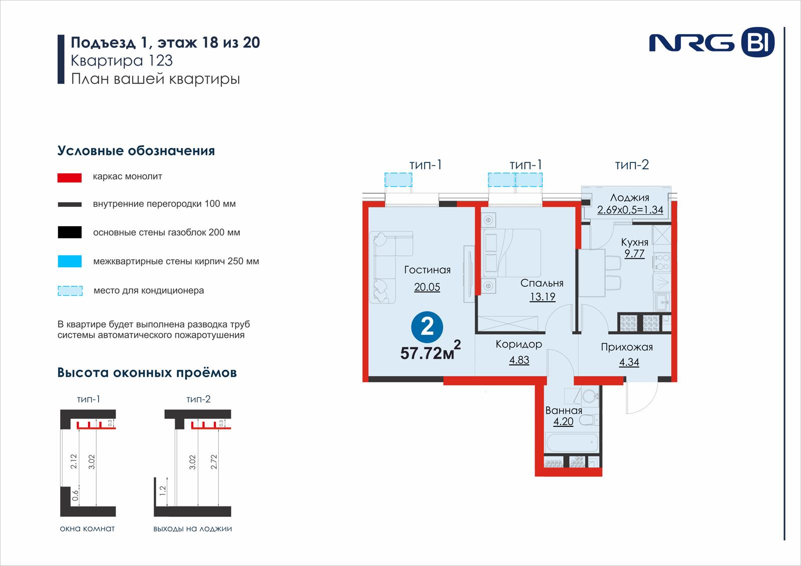 2-комнатная квартира, 74.3 м² — планировка