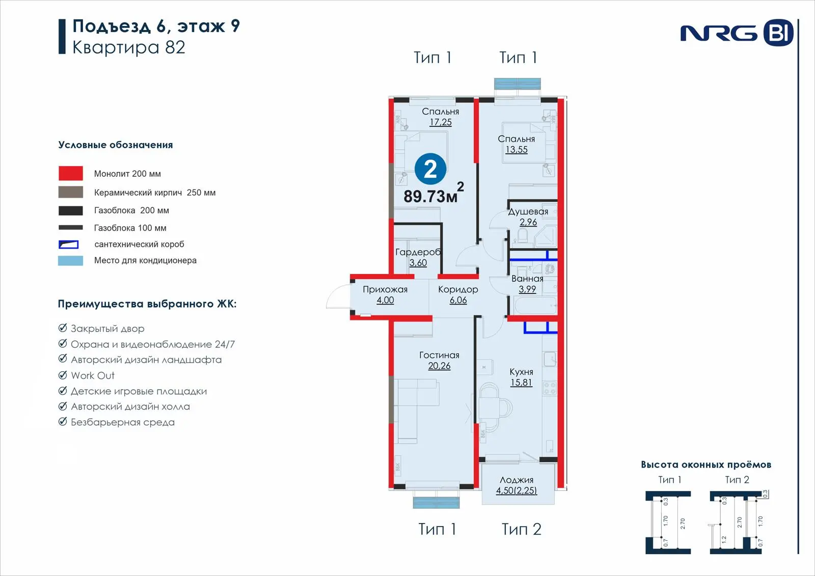 3-комнатная квартира, 89.7 м² — планировка