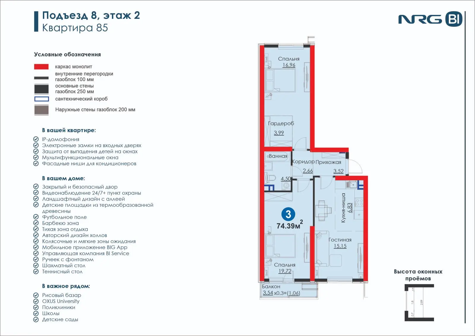 3-комнатная квартира, 74.4 м² — планировка